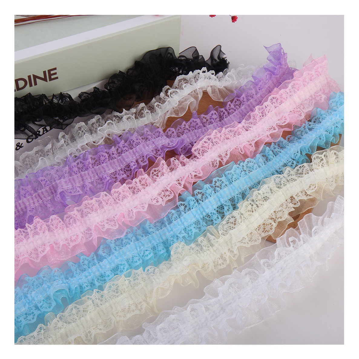 現品4cm二重リボンシワレース弾力シュシュ子供髪飾りヘアバンド緩めレース134