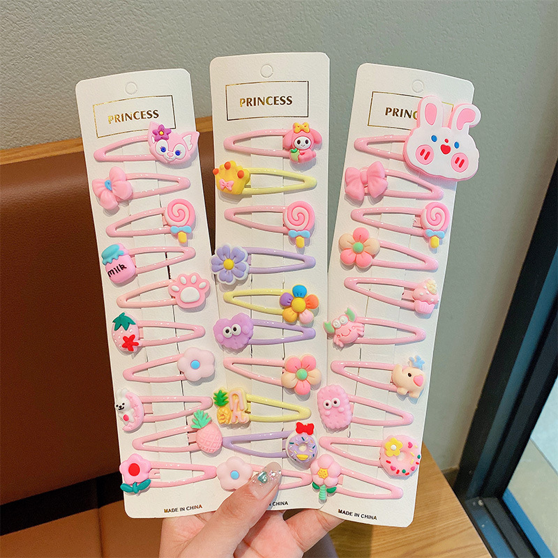 Clip de cabello auténtico para niños, clip de cabello rotos para chicas, clip de cabello no dañado, tarjeta de cabello de fresa, cartón de dibujos animados, clip de cabello lateral para bebés.