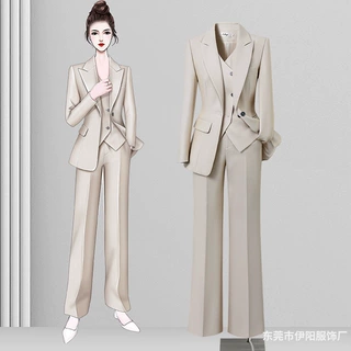 高级感西装套装女春秋正式场合商务通勤正装职业马甲阔腿裤三件套