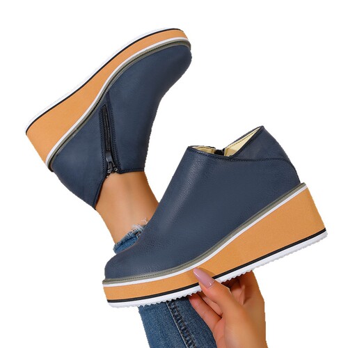 Winter retro wedge ankle boots, women's new large size platform side zipper fashion boots
