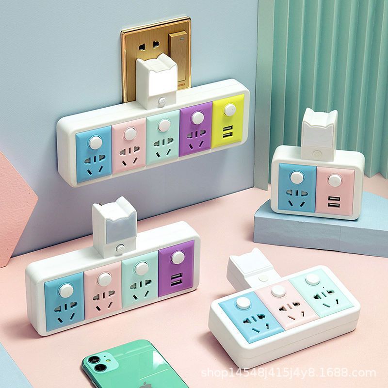 High-quality stylish home converter cool warm night light USB plug adapter power strip plug board original factory