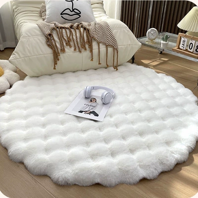 Log Erasable and Washable Car Carpet - white-bubble-velvet-round-diameter-35cm