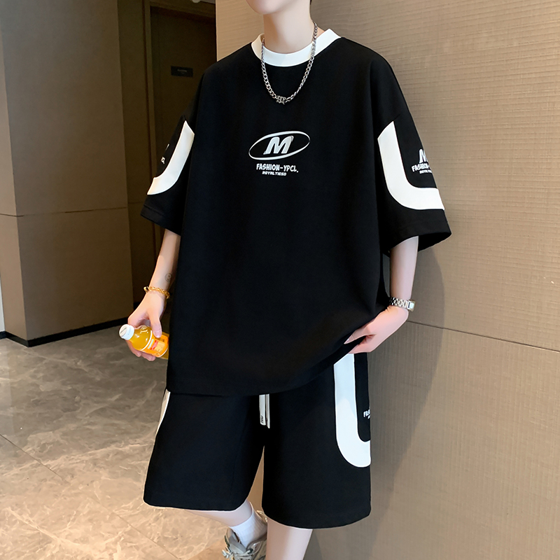 Summer New Short-sleeved T-shirt Boys 12-15 Years Old Middle School Students Handsome Sports suit Teenagers Big Kids Men's Wear