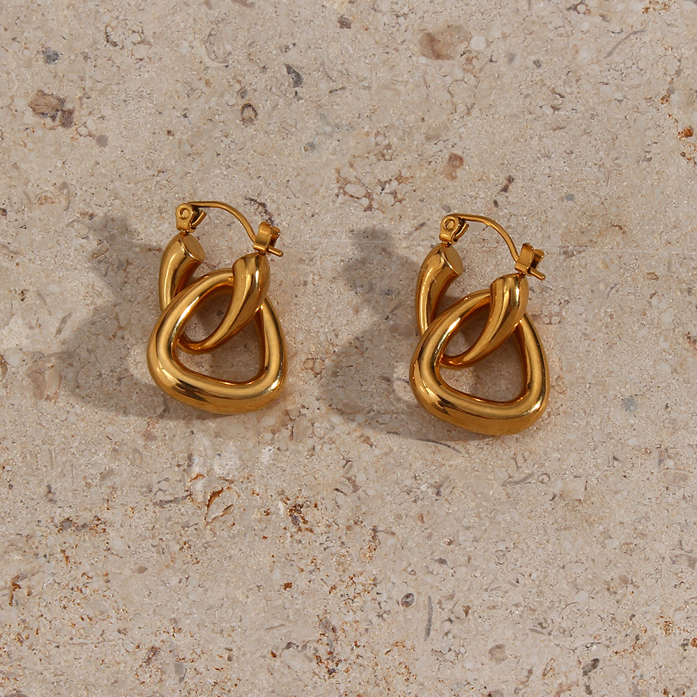 Fashion Ear Hoop Jewelry Stainless Steel Geometric Triangle Buckle Earrings