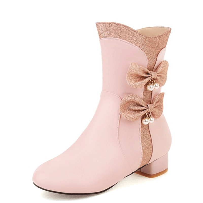 Ботинки до середины икры с круглым носком и низким каблуком для девочек, обувь для родителей и детей маленького размера, осенне-зимние ботинки, размеры 8–67