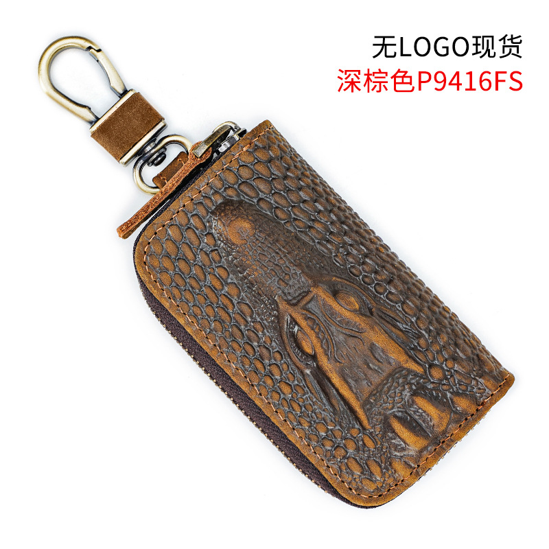 YCow Leather Goods,Crazy Horse Leather Key Chain Bag,Crocodile Pattern Key Bag,Cowhide Car Multi-functional Home Key Bag For Men