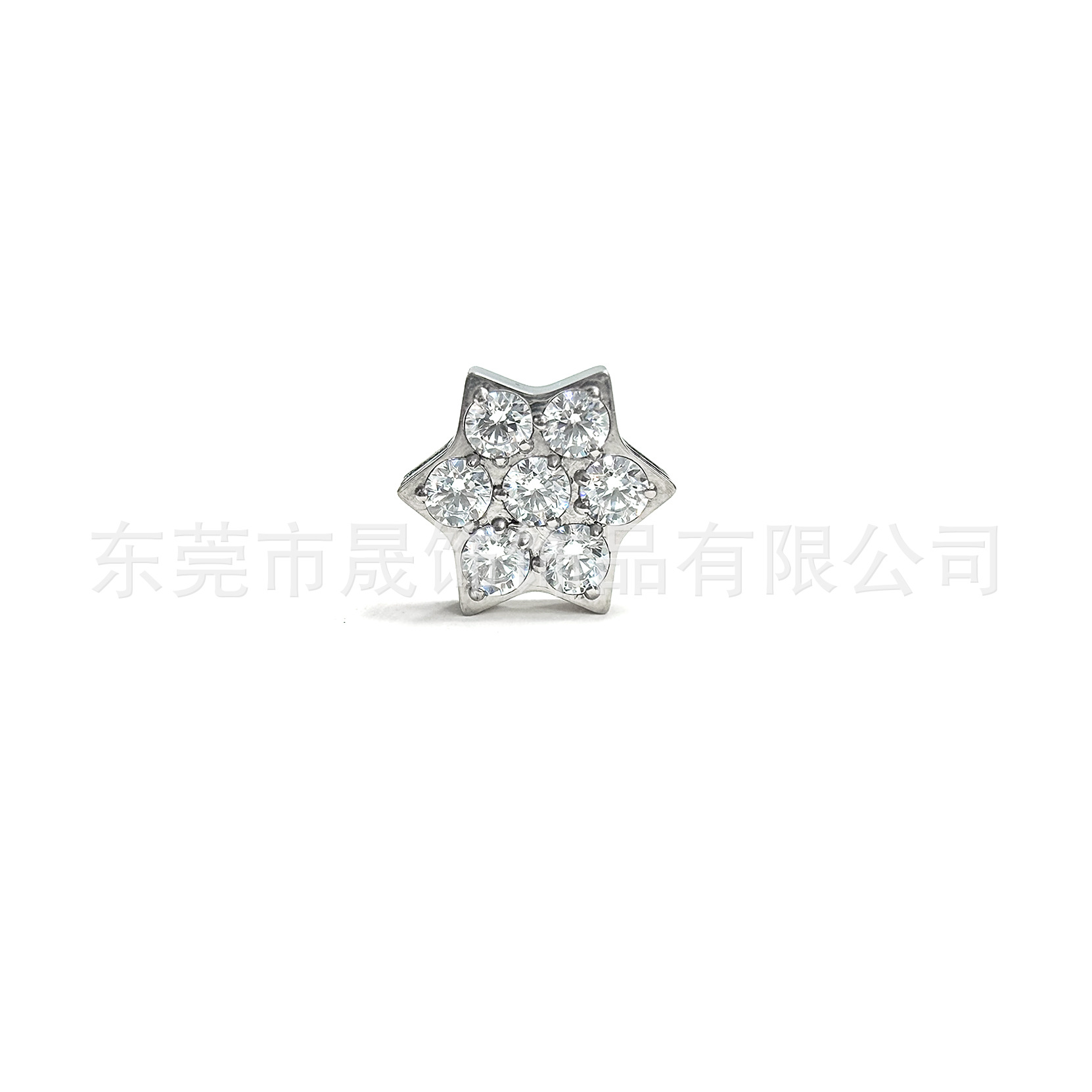 F136钛合金六角星形圆锆耳钉镶5A锆石耳骨钉G23钛内螺纹穿刺饰品
