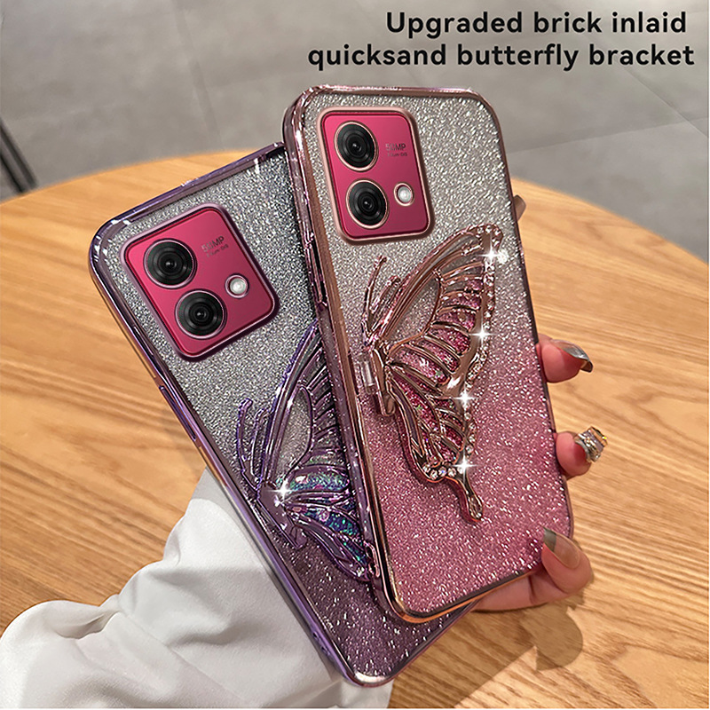 Suitable for MotoG84 phone case 13 electroplated glitter E32 diamond quicksand butterfly bracket g74 drop-proof G60 soft case
