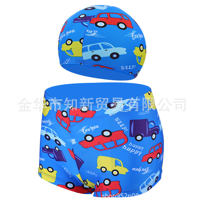 (Promotional Clearance Price) Summer Kidsren's Swimming Trunks Boys Cartoon Boxer Briefs Swimming Cap Quick-Drying Kidsren's Swimming Hot Spring