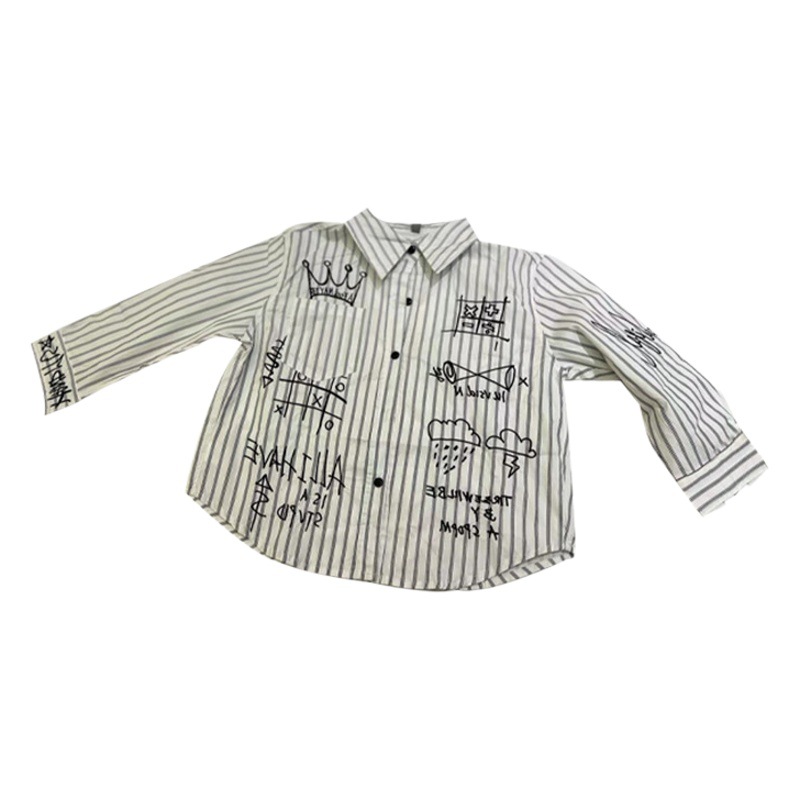 Camisa para niños ropa de primavera para niños 2024 Nueva solapa camisa de Letras a rayas ropa para niños pequeños y medianos estilo coreano abrigo de estilo occidental