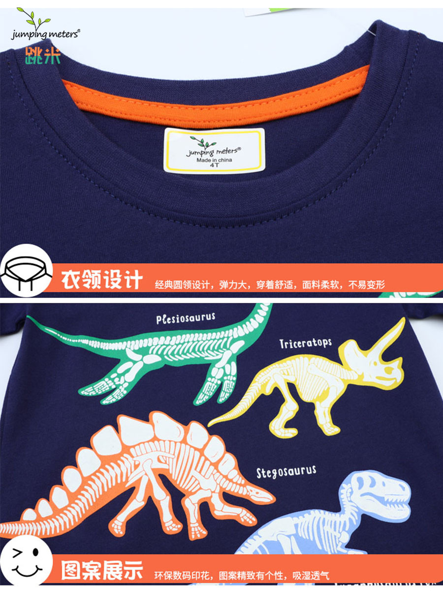 2025 New Summer Style Boys Cartoon Luminous Short-Sleeved Round Neck T-Shirt Dinosaur Shark Short-Sleeved t Ready for Distribution