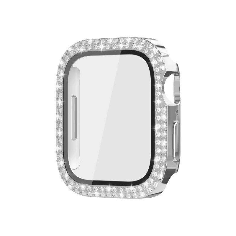 Защитный чехол для Apple Watch 10, совместимый, двойной ряд инкрустации кристаллами, ПК с закаленной пленкой, интегрированный корпус для часов