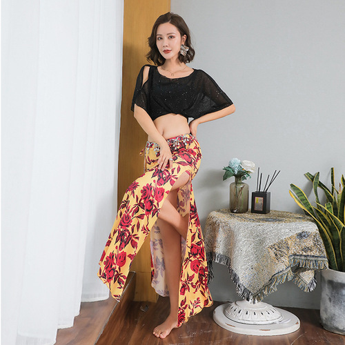 Belly dance elastic new two-piece suit mesh sexy long skirt oriental dance clothing practice clothing performance clothing for women