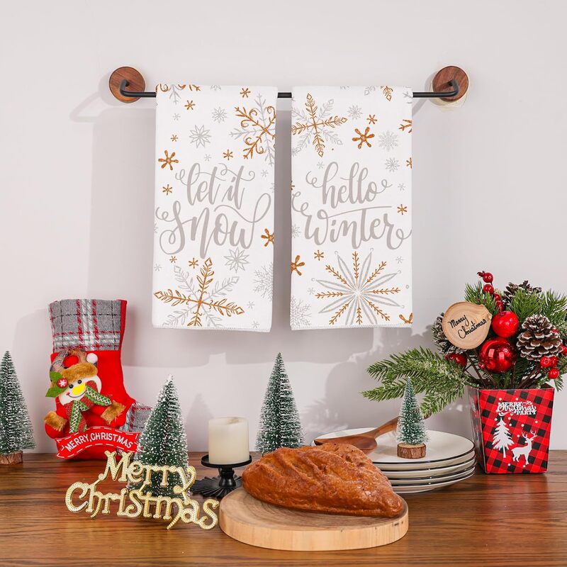 クリスマス雑巾 JIT ドロップシッピング TEMU クロスボーダー クリスマスキッチンディッシュタオル プリントクリスマス雪だるまハンドタオル|undefined