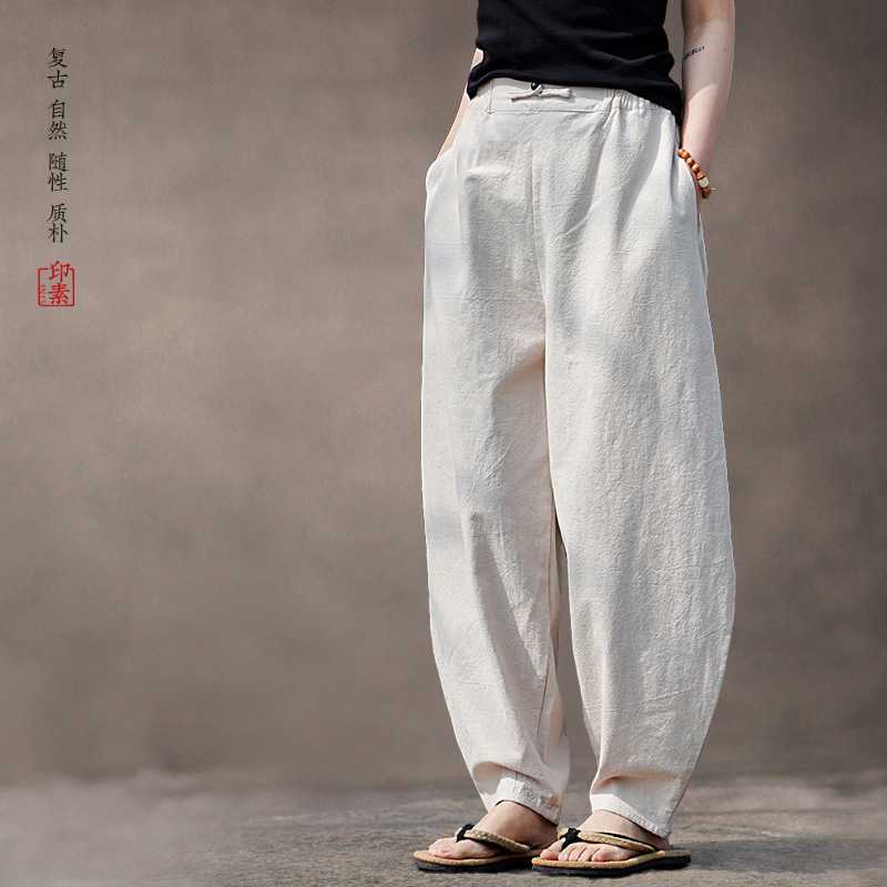 Retro Style Linen Pants Men's Loose Harlan Pants Meditation Cotton Linen Casual Pants Summer Wide-leg Lantern Trousers