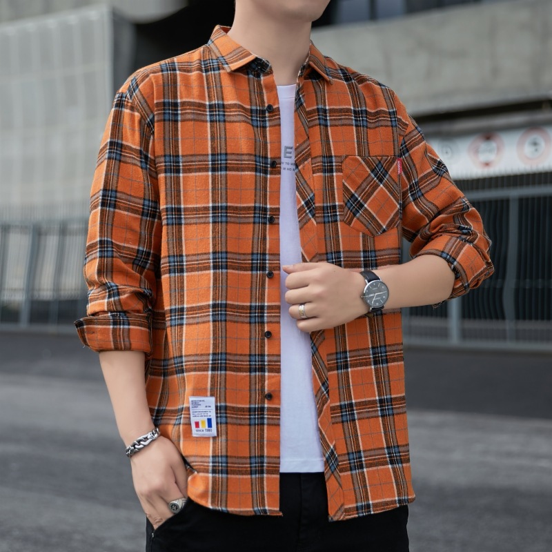 2023 camisa a cuadros suelta de los hombres abrigo de otoño estudiante camisa de manga larga camisa casual de los hombres entrega de una sola pieza