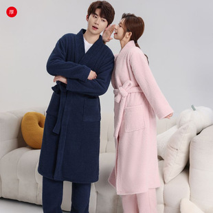 Imitation half velvet slant placket nightgown autumn and winter warm thick bathrobe new couple pajamas long loose can be worn outside