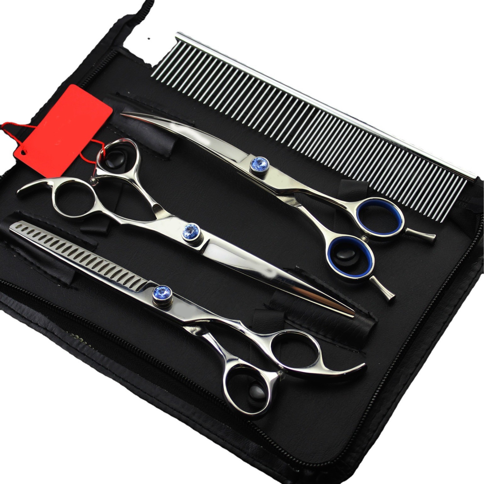 7.0寸高档宝石鱼骨 3把装 高档宠物美容剪弯剪 直剪 套装 送排梳