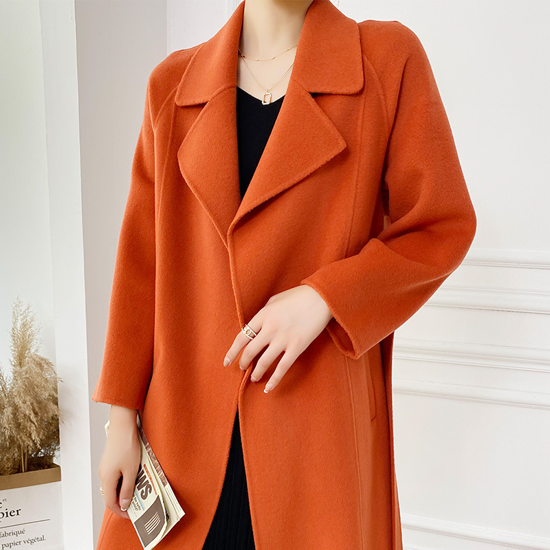Abrigo de Cachemira de Doble Cara para Mujer 100% Lana para Otoño e Invierno