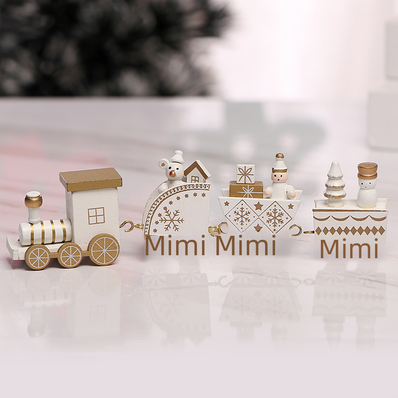 Piiriülesed jõulukaunistused puidust neljaosaline rong laste pühadekingitused akna töölaua ehted_voghion.com