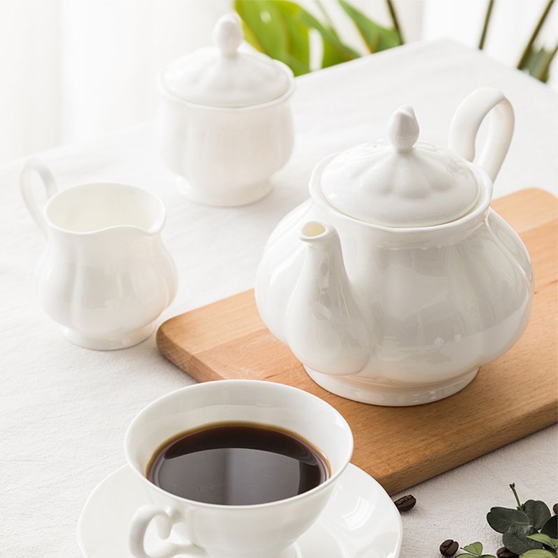 Tangshan Bone China English-Style Coffee Pot Sugar Bowl Milk Jug Cafe Hotel Home Business Gift Light Luxury Retro