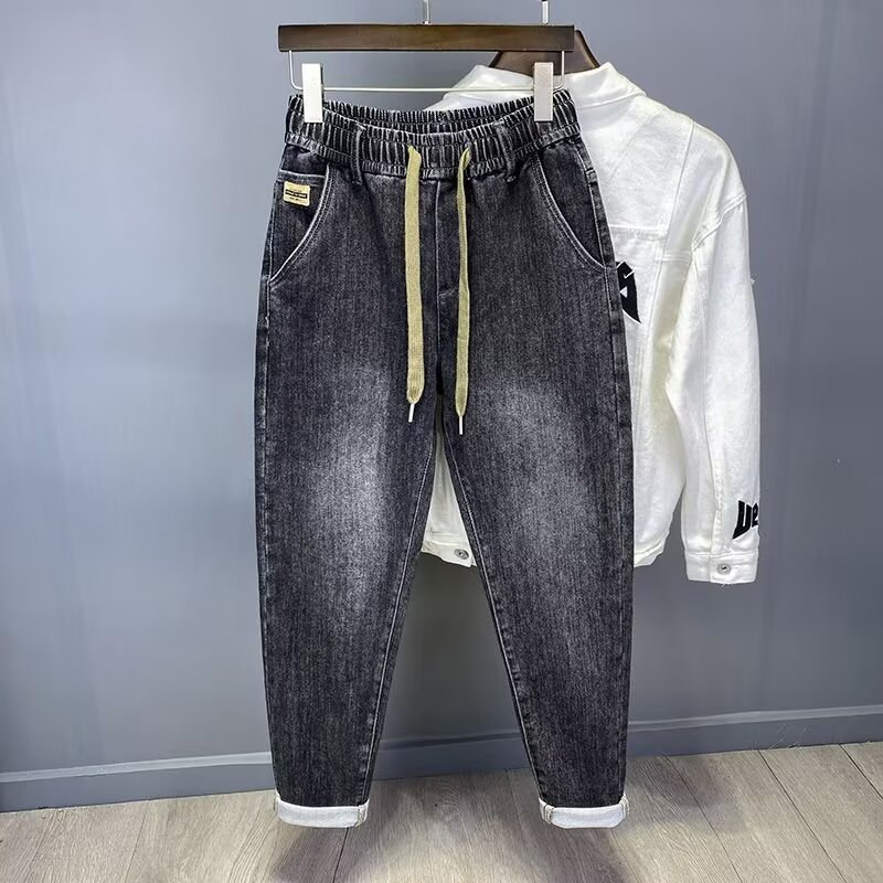 Abbigliamento da uomo Jeans elasticizzati in denim da uomo, vita elastica, gamba dritta, stile harem, pantaloni da lavoro casual e larghi, resistenti_voghion.com