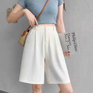 Suit Shorts Women's Summer Thin 2024 New High Waist Slimming Wide Leg Mid-length Pants A- shaped Casual Ice Silk Pants