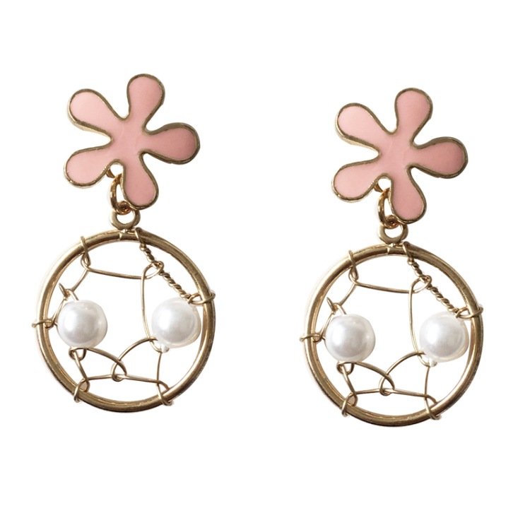 Boucles D&#39;oreilles En Alliage De Perles De Maille De Fleur De Mode En Gros display picture 10
