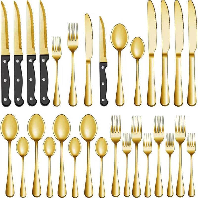 亚马逊跨境不锈钢1010牛排刀叉勺套装西式餐具长柄加厚24/48件套|undefined