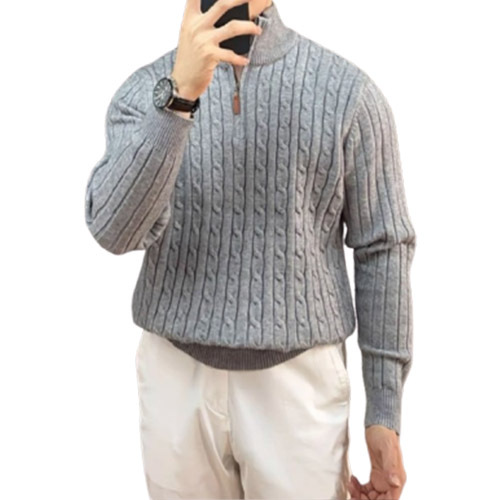 Explosiones transfronterizas de tamaño europeo medio cremallera jersey de hilado suéter hombre viejo viento de negocios otoño invierno fábrica al por mayor