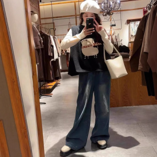 Wholesale Large Size Japanese Autumn and Winter Design Cartoon Print Round Neck Pullover Thickened Warm Casual Sleeveless Knitted Vest