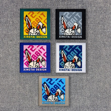 新款时尚潮牌牛仔布兔子图案厚板印花标缝制款装饰衣服补丁贴织唛