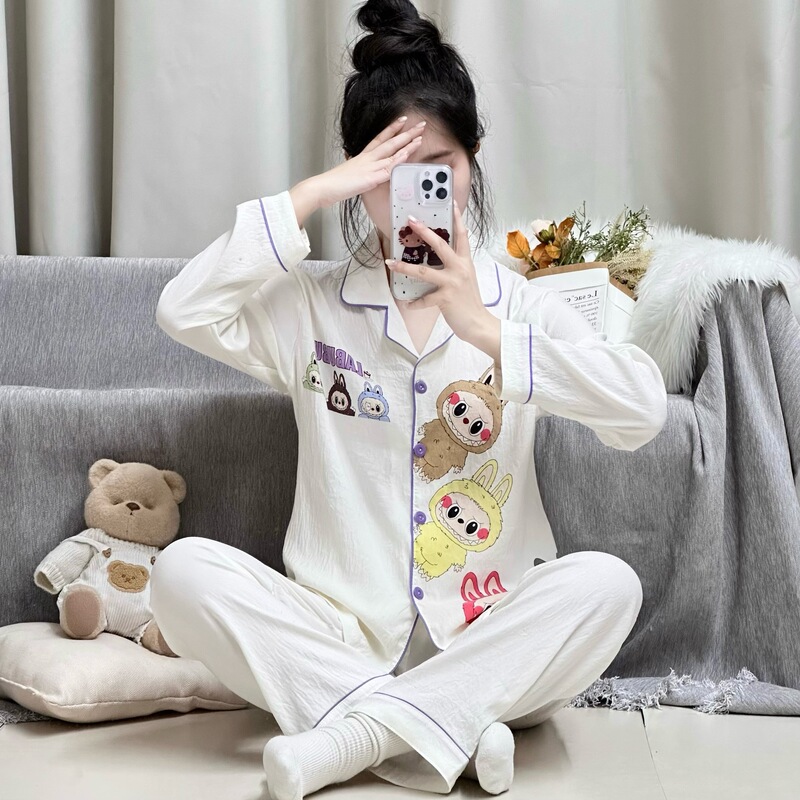 2026 Spring and Autumn Women's New Labubu Cloud Cotton Long-Sleeve Long-Pants Cute Sweet Homewear Set Wholesale 2026 Spring and Autumn Women's New Labubu Cloud Cotton Long-Sleeve Long-Pants Cute Sweet Homewear Set Wholesale