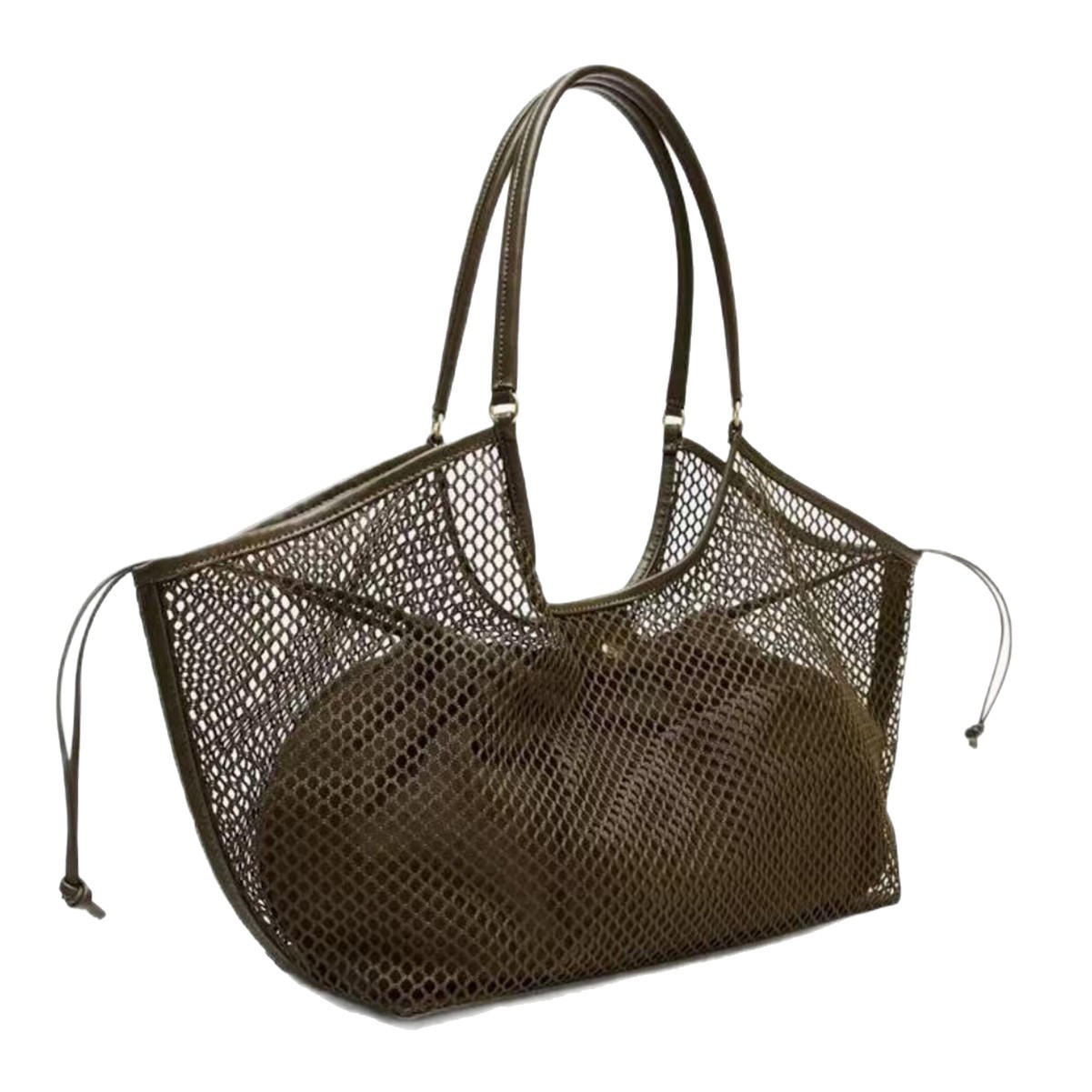 Woven Mesh Tote Bag For Women, Large Capacity Spring/Summer New Casual Vacation Lazy Style Shoulder Bag For Commuting - Thumbnail 5