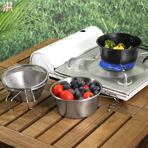 Outdoor snow pull bowl 304 stainless steel lightweight black snow pull bowl camping tableware handle bowl mountaineering camping bowl