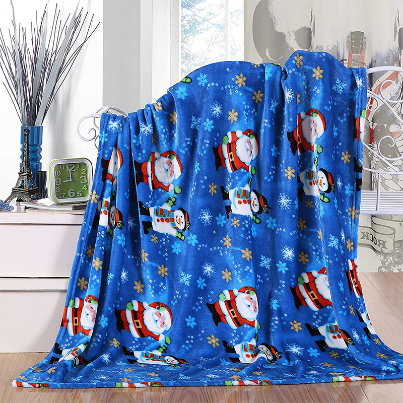 Santa Claus, Plaid, Snowman Pattern Christmas Cute Santa Claus Plaid Snowman Polyester Blanket Couch & Sofa Decor
