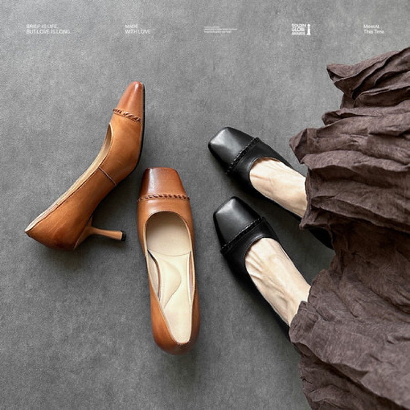 The Perfect Match for New Jeans~ French-Style Square-Toe Shallow-Mouth Stiletto High-Heeled Shoes for Women, Elegant and Stylish High-Heeled Shoes for Spring