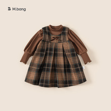 邦选童装复古衣服新品冬装格纹背心裙儿童裙套装女童连衣裙两件套