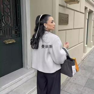 European and American Foreign Trade Autumn and Winter Cross-border Women's Autumn Fashion Leisure Design Sense Fruit Collar Felt Jacket
