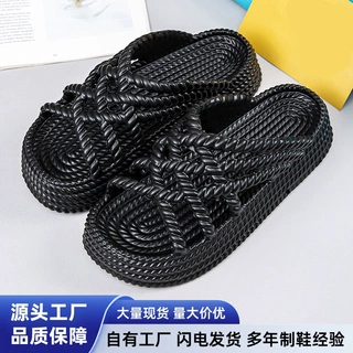 仿编织平底厚底百搭沙滩罗马鞋夏季新款跨境热卖可外穿拖鞋女跨境