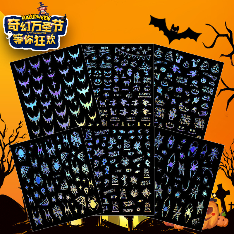 Cross-border Halloween nail stickers spider bat skull pumpkin combination self-adhesive nail art stickers from the source factory Cross-border Halloween nail stickers spider bat skull pumpkin combination self-adhesive nail art stickers from the source factory