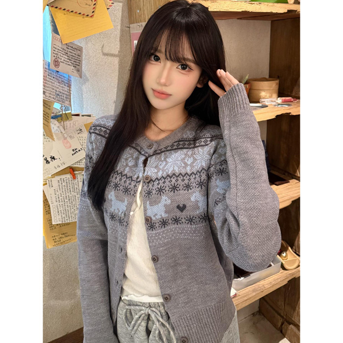 韩版软糯氛围感提花长袖针织毛衣女巨好看的新款复古单排扣上衣潮|undefined
