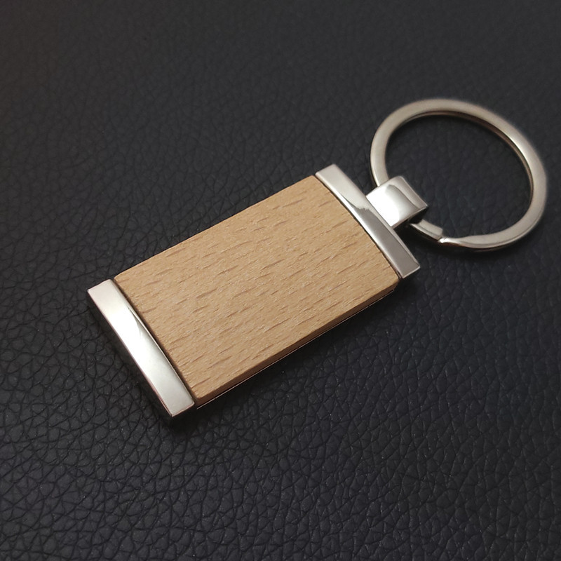 Unisex Gender Retro Classic Style Round Rectangle Wood Unisex Bag Pendant Keychain
