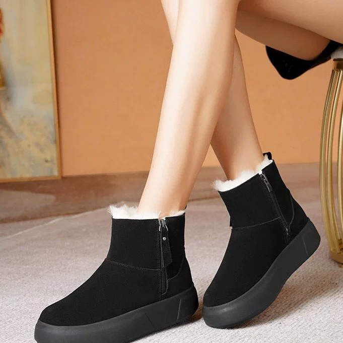 Winter platform ankle boots, low boots with plush lining, suede‑look, sizes 35–42
