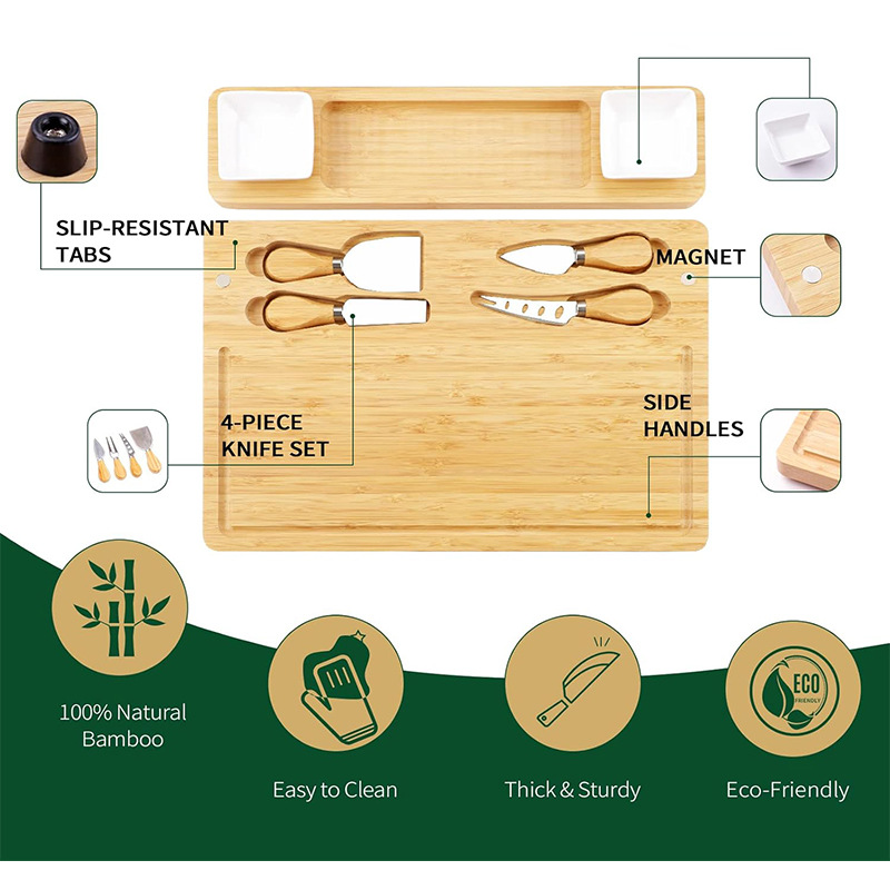 Queso cuadrado de bambú tabla de queso tabla de cortar cocina casera con cuchillo de queso tabla de cortar de filete juego de tabla de cortar pan fruta