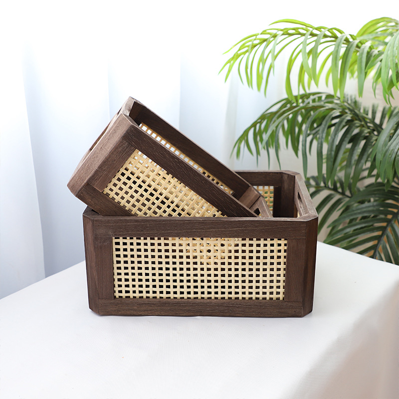 Cesta de almacenamiento vintage de nogal caja de madera maciza hueca creativa ins suministros para el hogar cesta de almacenamiento de aperitivos en stock