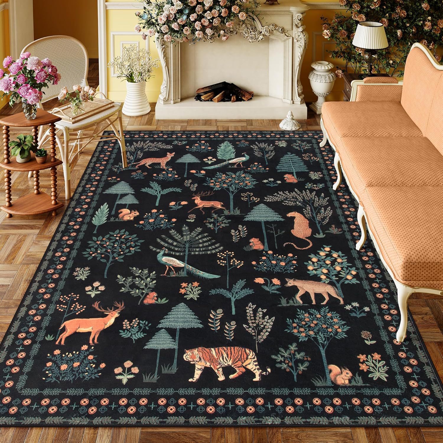 Cross-Border Nordic Retro Style Forest Crystal Velvet Carpet, Wear-Resistant Bedroom Bedside Rug, Living Room Stain-Resistant and Easy-Care Carpet