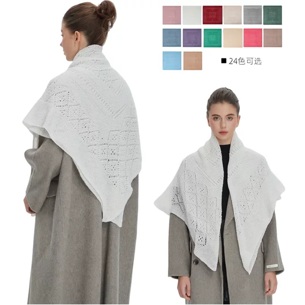 Foreign Trade Spring, Autumn, and Winter Women's White Hollow-Out Knitted Shawl Russian Thin Solid Color Square Scarf 2026 Model