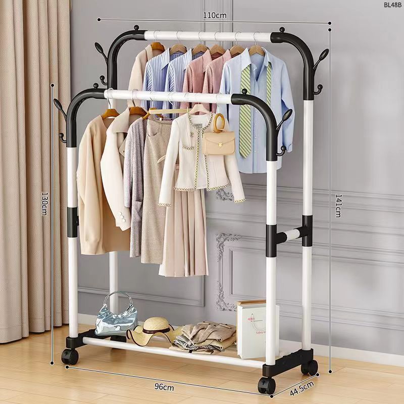 Perchas de doble poste aterrizan perchas domésticas verticales estantes de ropa de dormitorio estantes de ropa de dormitorio de estudiantes estantes de ropa de balcón tendederos image 5