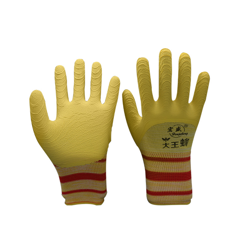 espesar hilo de algodón resistente al desgaste antideslizante al por mayor trabajo seco guantes de protección laboral industrial trabajo antideslizante látex impregnado guantes de construcción